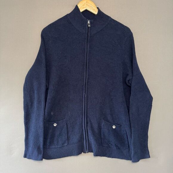 Chaps Ralph Lauren Knit Blue Zip Up Sweater Size 1X 100% Cotton - Picture 1 of 13